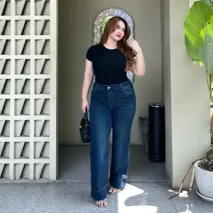 Celana Lipat beggy jeans Celana jeans lose Lipat panjang Highwaist
