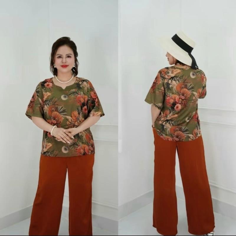 Đồ bộ trung niên Sét đồ kiểu cho các mẹ quần suông chất lụa nhập CC31 Hàng cao cấp