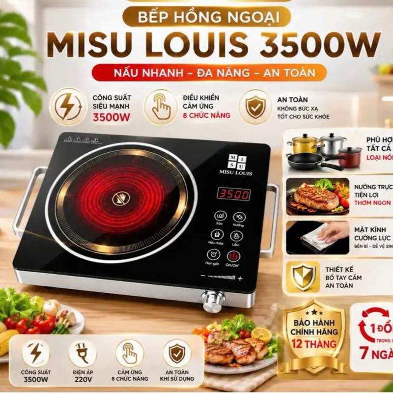 Bếp Hồng Ngoại Mi SU LOUiS . 35000W Cảm ứng cao cấp . Bếp gốm điện có đèn Led , Mặt kính cường lực