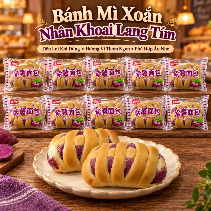 10 CÁI BÁNH MÌ XOẮN NHÂN KHOAI LANG TÍM LILIDUO – ĐÓNG GÓI RIÊNG, TIỆN ĂN SÁNG VÀ ĂN NHẸ