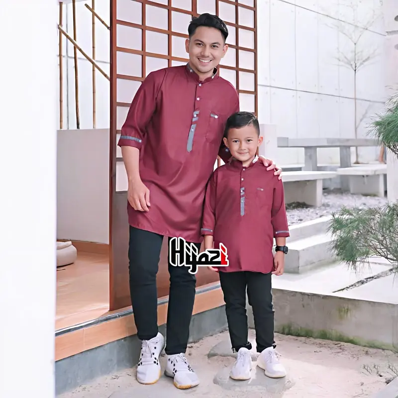 Baju Koko Kurta Atasan Muslim Hijazi Couple Ayah Pria Dewasa Anak Laki Laki Model Terbaru Size M, L, XL, XXL, Big Size Jumbo Bisa COD Katun Pasangan Syari Untuk Lebaran 0