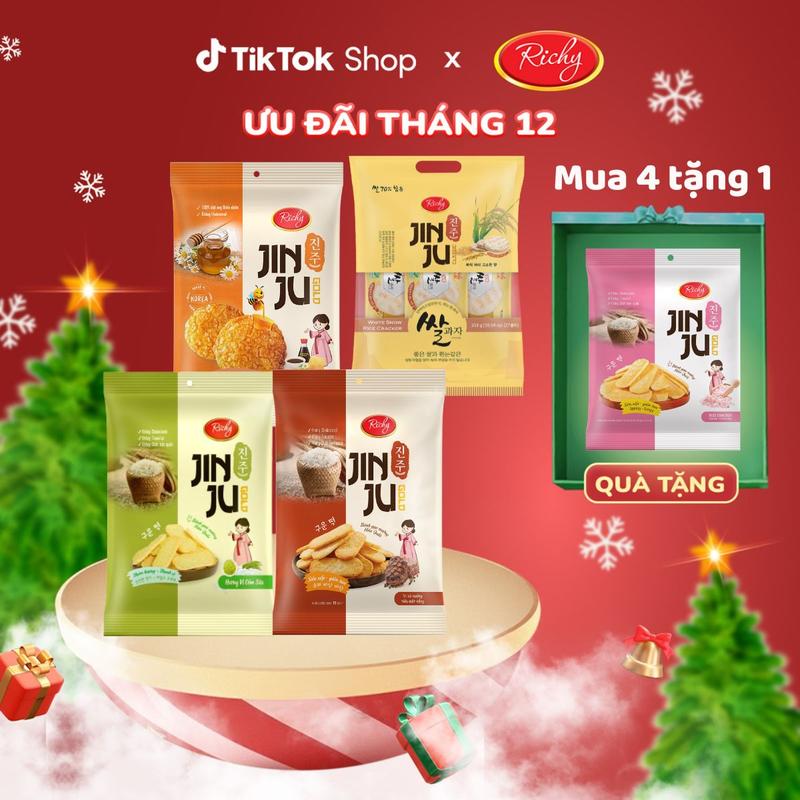   MUA 4 TẶNG 1  Combo 4 bánh Gạo Jinju các vị thơm ngon vị măn vị ngọt Snack Food 