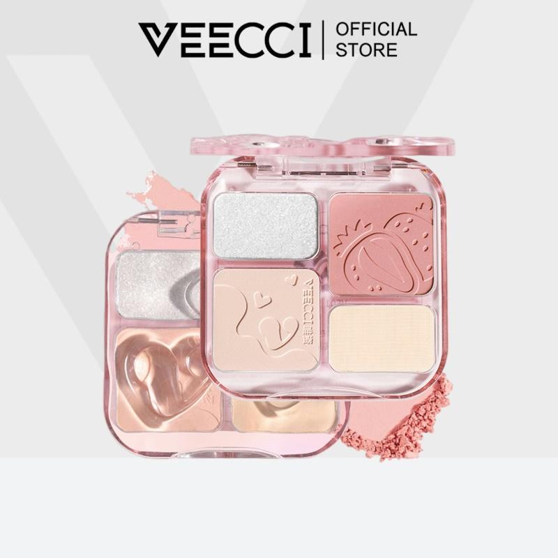  VEECCI Má Hồng Bảng Phấn Bắt Sáng Phấn Highlight Mờ 4trong1 Sắc Tông Nude Tự Nhiên 9g 