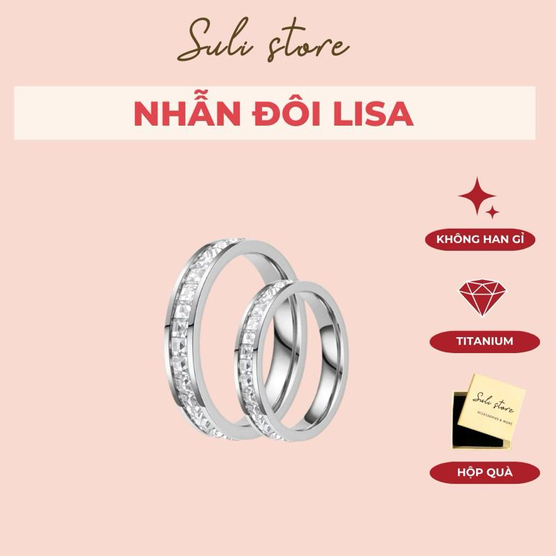  KHÔNG ĐEN GỈ - Nhẫn cặp đôi đính đá lấp lánh Lisa titan Suli store Women Nữ 