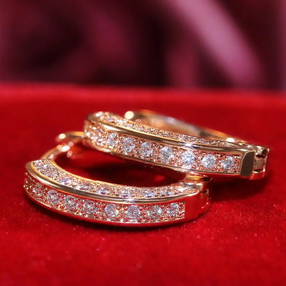 1 Pair Rose Gold,Gold Hoop Earrings For Women Cubic Zirconia Jewelry