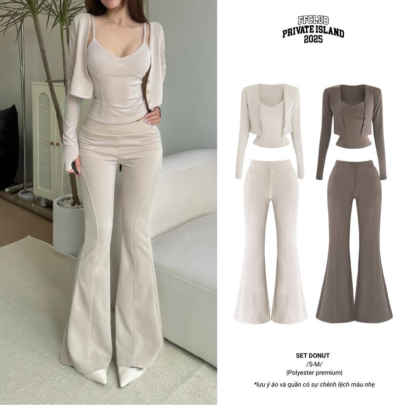 CÓ TÁCH SET ÁO BODY DONUT THUN POLY PHỐI DÂY & QUẦN DÀI ỐNG LOE POLY PHỐI GÂN - FRIENDS FOREVER CHÍNH HÃNG