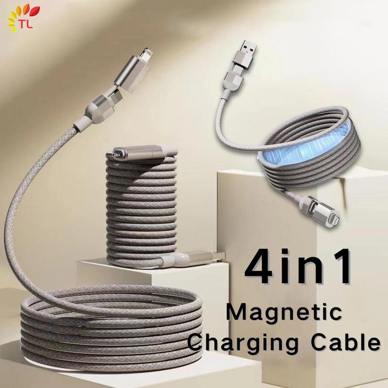 【 TL Cáp Loại-C Sang Loại-C 4in1, Loại Hút Từ Tính, Chống Cuộn Dây, Dây Sạc Nhanh, Dành Cho iPhone, Samsung, Huawei, Xiaomi, Lenovo, OPPO, Vivo, Redmi, Type-C Sang USB PD 100W / 60W Sạc Điện Thoại