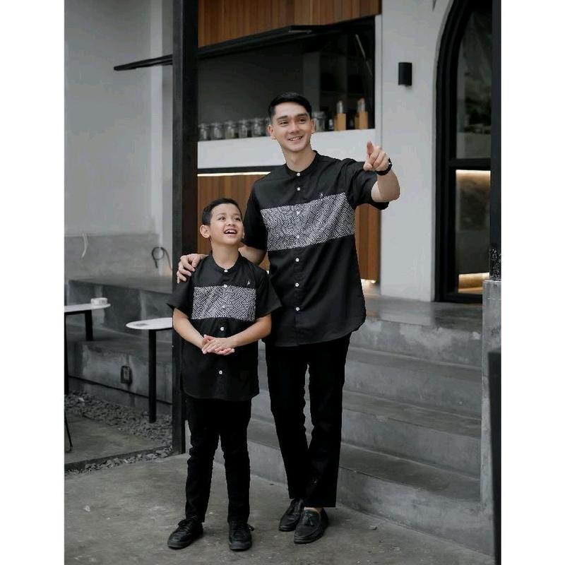 Baju koko cople ayah anak terbaru pakaian muslim pria dewasa dan anak koko kurta lebaran simple elegan lembut halus baju koko lengan pendek 0