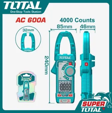 TOTAL Tang Ampere Digital TMT766001 AC Clamp Meter Multimeter Digital Volt Meter Heavy Duty