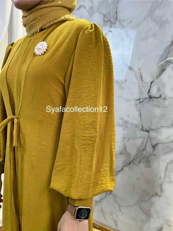Syafacollection Azizah Dress wanita Kain Crinkle Gamis Formal Muslim Flowy Kantong Airflow 1