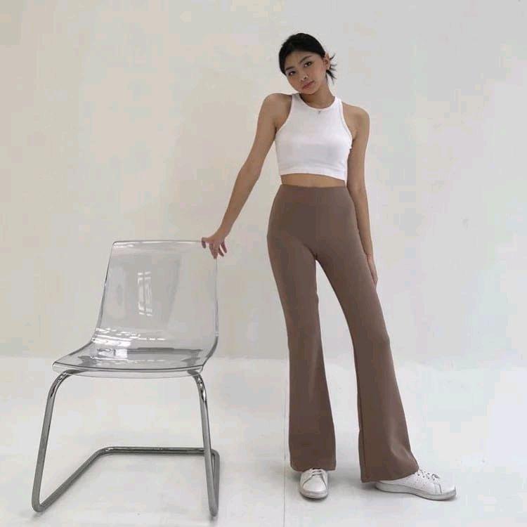 Celana Scuba Cutbray High Waist Premium Tebal ENCUBRAY - Kulot Basic Kantor Hitam Panjang Melar - Casual Wanita Formal Kerja 6