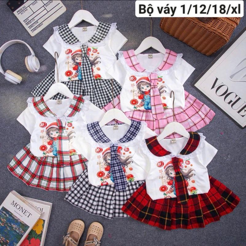 Sét bộ kiểu có cà vạt đi kèm chân váy xếp ly dễ thương Cho bé gái 8 đến 17