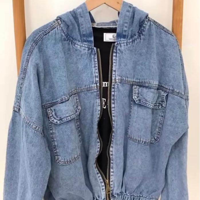 OOTD - Jaket Crop Jeans Hodie Model Resleting - Crop Hodie Premium Quality 3