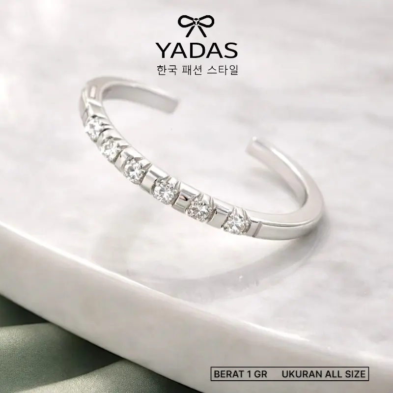 YADAS KOREA Cincin Silver Permata Zirconia Tipis Minimalis Diamond Look Korean Style All size - Kado Ulang Tahun Wanita