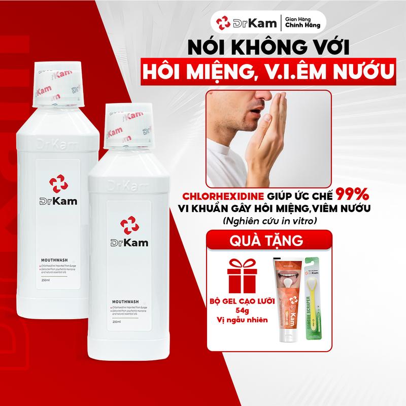  DrKam Combo 2 Nước Súc Miệng 250ml Không Cay Không Chứa Cồn Hỗ Trợ Kháng Khuẩn Ngừa Viêm Nướu & Hơi Thở Thơm Mát 