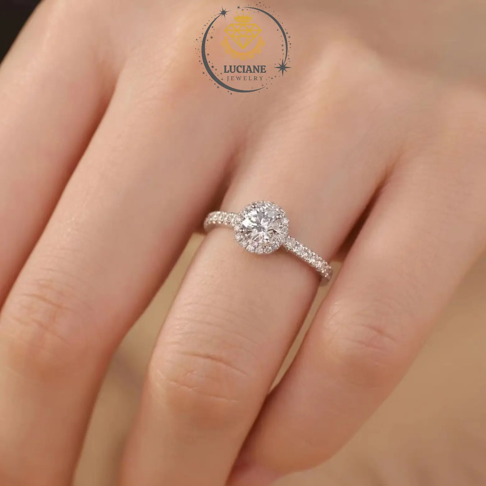 Cincin Tunangan Wanita Bulat Classic Round Engagement Ring Diamond Moissanite Perhiasan Cewek Lapis Emas Adjustable