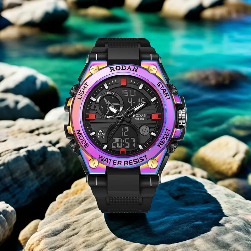 RO DAN SPORT8002Jam tangan elektronik keren, sporty, multifungsi, personal, kasual, tahan air ala Korea, modis, dan serbaguna 1