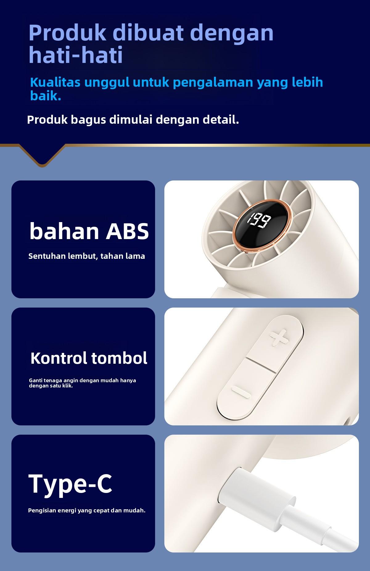 Kipas Mini Kipas Angin Portable Turbo Mini Fan Portable High-Speed LED Fan 199 Gear Kipas