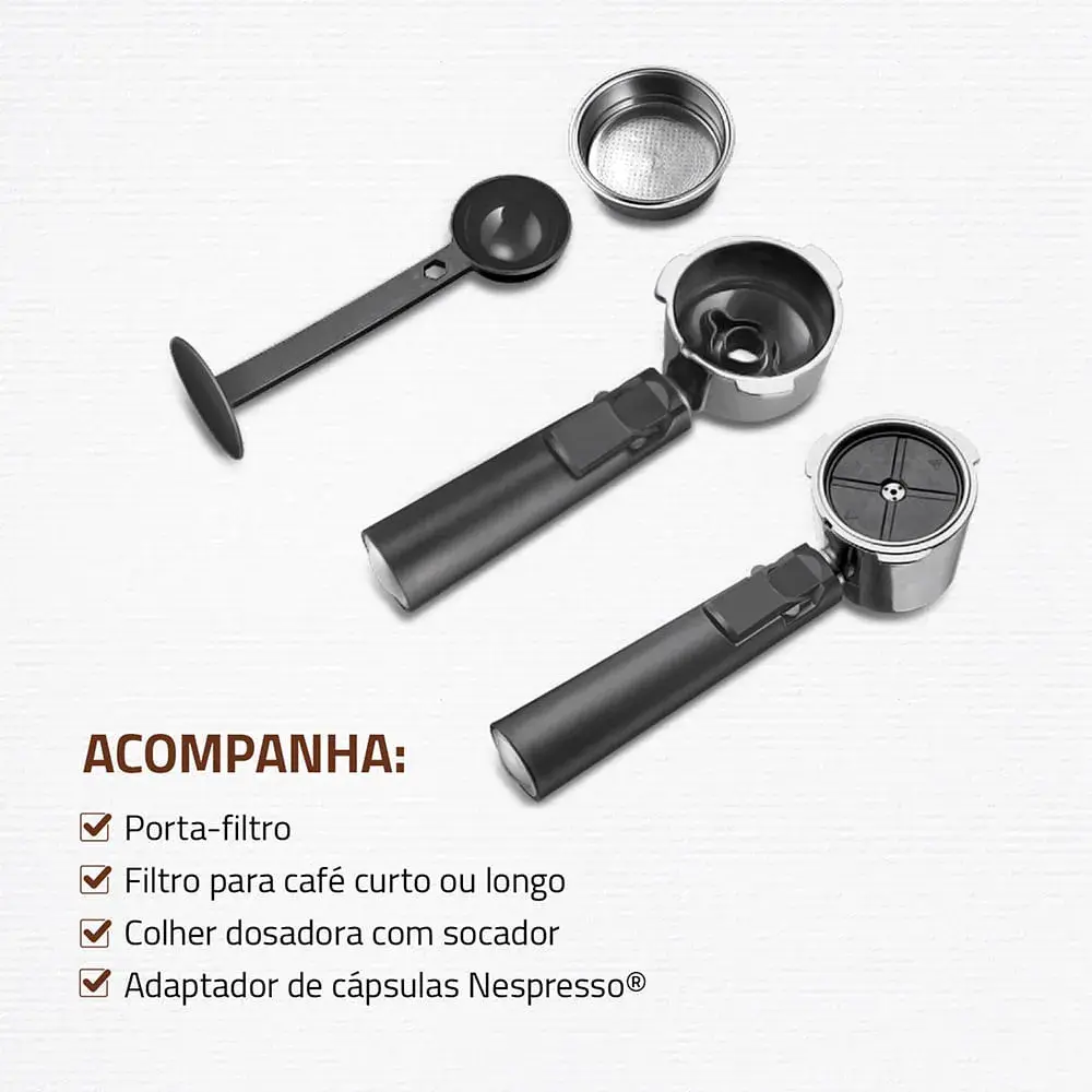 Cafeteira Espresso Mondial Dolce Crema 20 Bar Inox 1200W - imagem 5