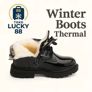 TOKO LUCKY 88 Boots Winter Anak Lapis Bulu Fashion Unisex Plush Fur Rubber Size 22-30 Thermal Hitam/Yellow/Blue/Pink Kids