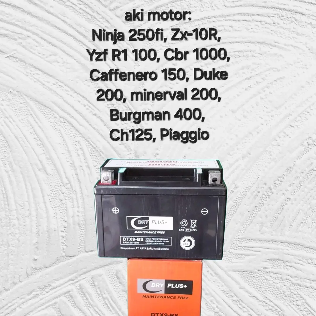 AKI MOTOR NINJA 250FI ZX-10R YZFR6 CAFFENERO 150 ZENERO 150 SETA 125 MINERVAL 200 FZR 400RR CH125 CB500 DRY PLUS+ DTX9-BS 12V 9AH MF Motorcycle