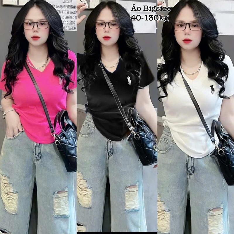 Áo Thun Basic Nữ Bigsize 40-130kg Cổ Tim Thêu Hình Chất Gân Tăm Co Giãn Xinh Đẹp Hot Hit Chuppy Dễ Thương - 2461