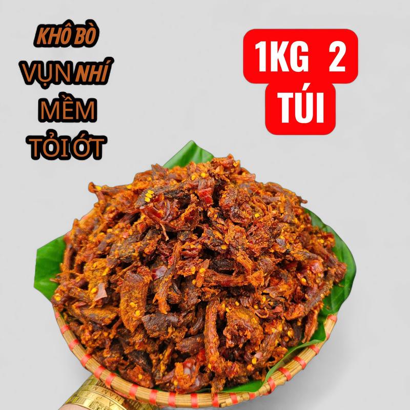  1kg KHÔ BÒ VỤN NHÍ TỎI ỚT  2 TÚI   ZIP   THƠM DAI NGON   ĂN  VẶT NGON 