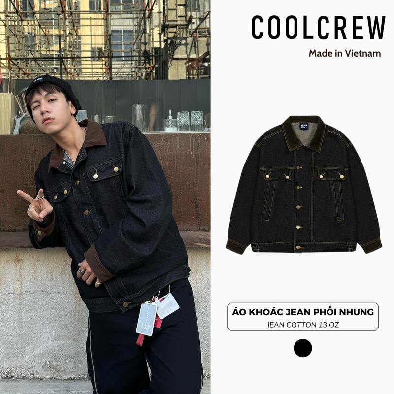 Áo Khoác Jean Phối Nhung COOLCREW Áo Khoác Jacket Denim Cài Cúc Phong Cách Cổ Điển AKD036