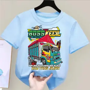 Baju Kaos Anak FLNBAK43 Lengan Pendek untuk Anak Perempuan/Laki-laki 2-12 thn Gambar Truck Boss Kecil  - Fashion Katun