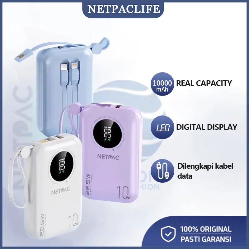 【COD】NETPACLIFE PT107D Powerbank 10000mAh Fast Charging 22.5W Real Capacity Makaron Mini Cute LED with Kable Data