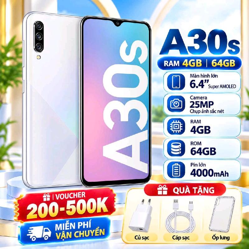 103: 2ND HAND :Đ/Thoại A30s Ram 4/64GB ,Màn Hình Lớn 6.55ind ,Pin 4200Mah ,Sử Dụng 2xim 2 sóng ,lướt Wed Xem Fim Chơi Game Mượt Mà , Bảo Hành 12 tháng ,Tặng Sạc Cáp Ốp Lưng ,dùng được mọi áp ngân hàng Ạ