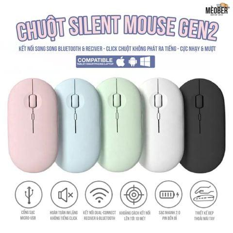 Chuột không dây Bluetooth Silent Mouse Gen2 - Nhỏ Gọn Tối Giản Pin Sạc Cao cấp Black White Pink Mint Blue