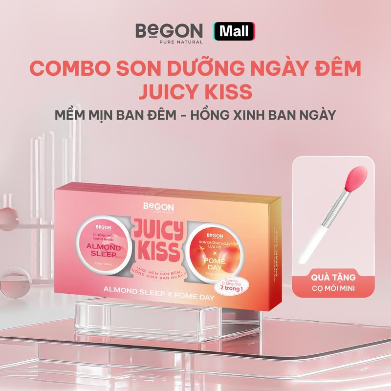 Combo Son Dưỡng Ngày Đêm 2in1 Juicy Kiss [Son Hạnh Nhân 5g x Son Lựu Đỏ 5g, Hỗ Trợ Dưỡng Ẩm, Làm Hồng Môi & Che Thâm | BEGON