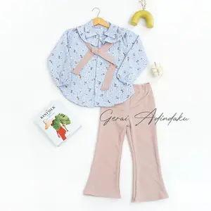 Setelan Anak Perempuan Lorenza Motif Pita Celana Cutbray 1-11 Tahun Model Korea Style