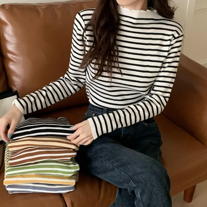 AJW [TM] Inner Rajut Turtleneck Lengan Panjang Model Terbaru | Dalaman Hijab | Atasan Wanita Rajut | Baju Stripe Fit Tangan Panjang | Top High Knitwear 8