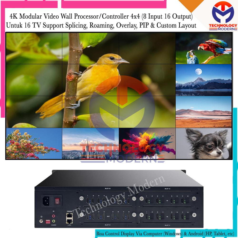 4K Modular Video Wall Processor/Controller 4x4 (8 Input 16 Output) Support Splicing, Roaming, Overlay, PIP & Custom Layout Control Via Computer & Android (HP, Tablet, etc)