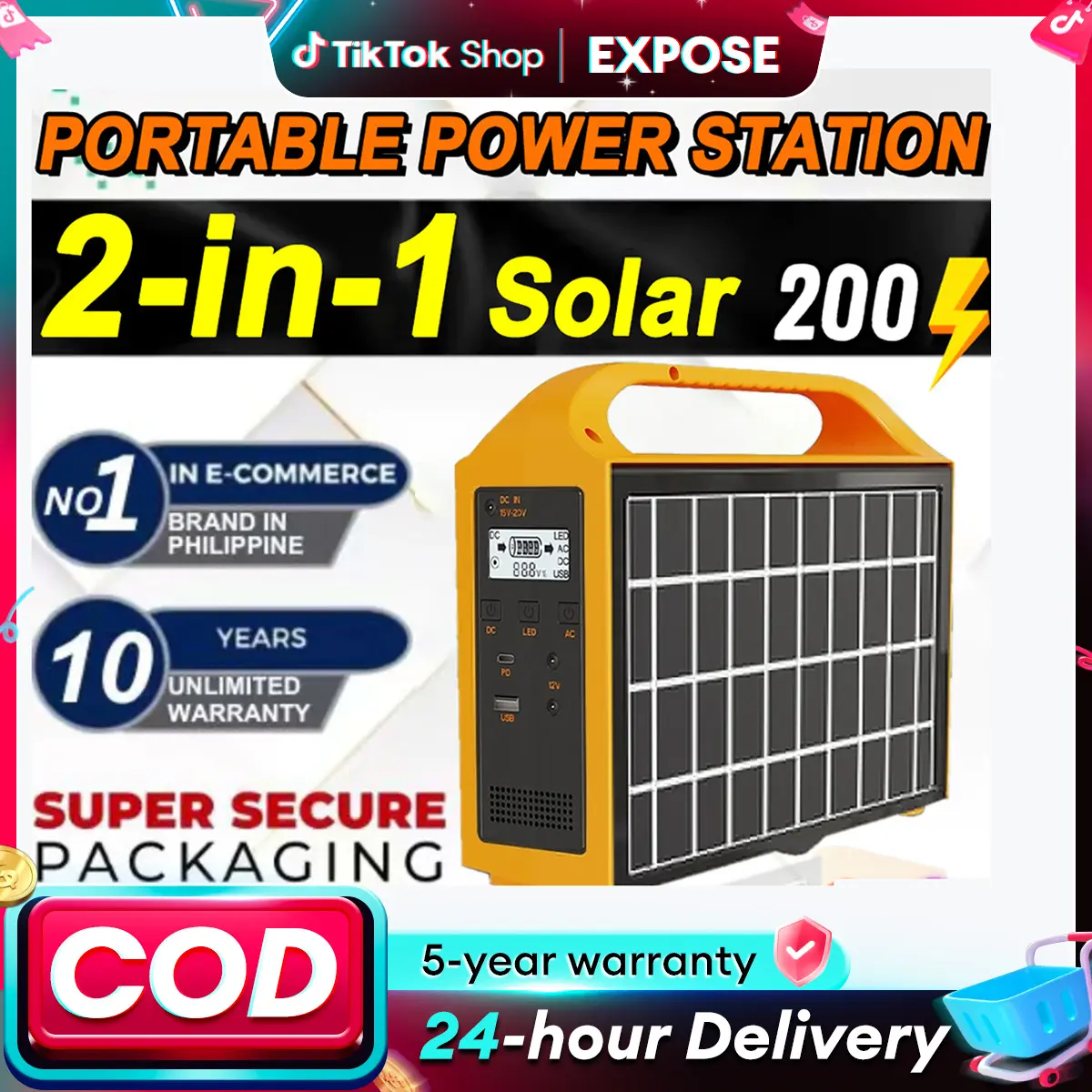 Solar Power Station 200W Portable Power Bank Station multi-function Portable Big Capacity Solar Generator Station Outdoor Power Charging 2 in 1 Phone Chargeable