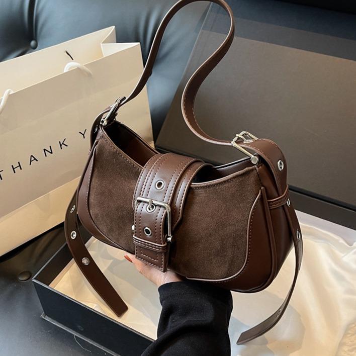  Túi xách nữ dáng thuyền da lộn hàng mới về phong cách retro khoá cài EM183 