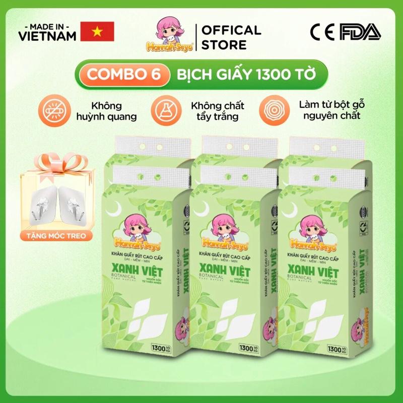 [ THÙNG 6 BỊCH ] Khăn giấy rút treo tường 1300tờ/bịch 4 lớp Hannah-Seyo ,Khăn giấy rút Xanh Việt 7800tờ. Khăn Giấy