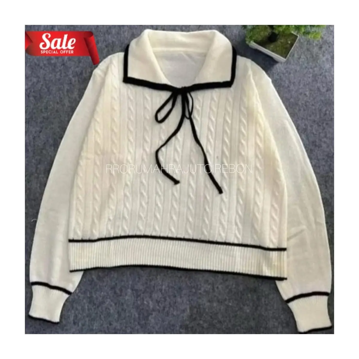 RRC Kirana Blous Rajut Motif Pita Gemes Model Cauble Sweater Rajut