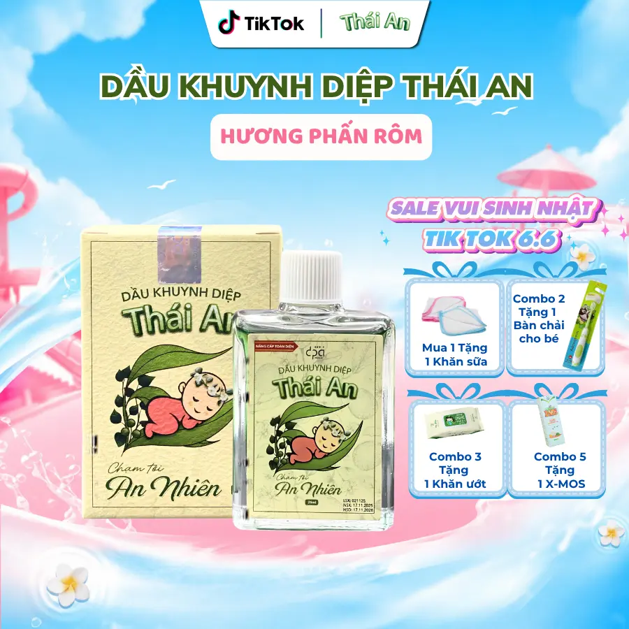Dầu Khuynh Diệp Thái An Cho Bé Hương Phấn Rôm/Hương Hoa (Hộp 25ml/Vỉ 30ml)+Quà tặng Cho Bé