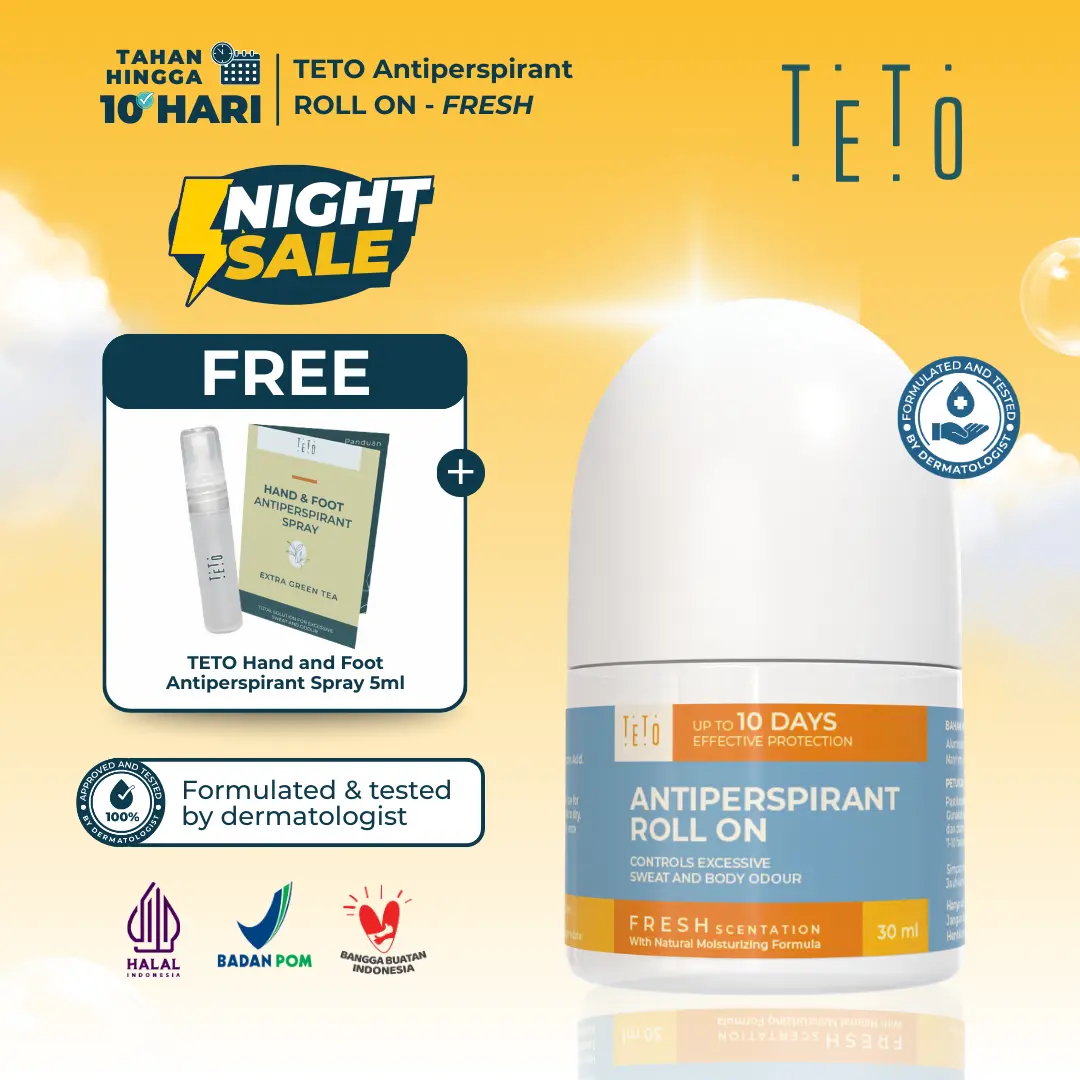 [Night Sale BUY 1 GET 2] TETO Antiperspirant Roll On 30ml - Fresh, Mengurangi Keringat dan Bau pada tubuh serta ketiak FREE TETO Hand and Foot Spray 5ml
