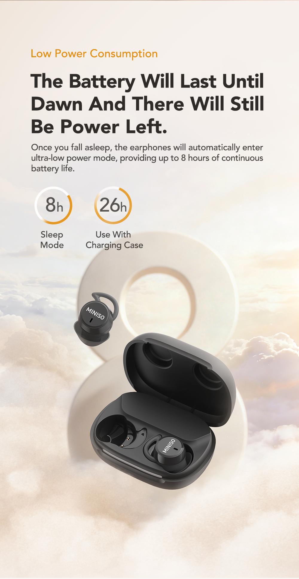 MINISO MS217 Sleep Earbuds, Comfortable, lightweight design, Bluetooth 6.0, IPX5 waterproof, HIFI sound quality, suitable for sleeping, working, studying, and voice calls | Built-in microphone | AI translation