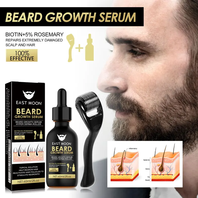 East Moon Beard Care Essence Set Men's Facial Care Hair Nutrition Nourishing Beard Care 3
