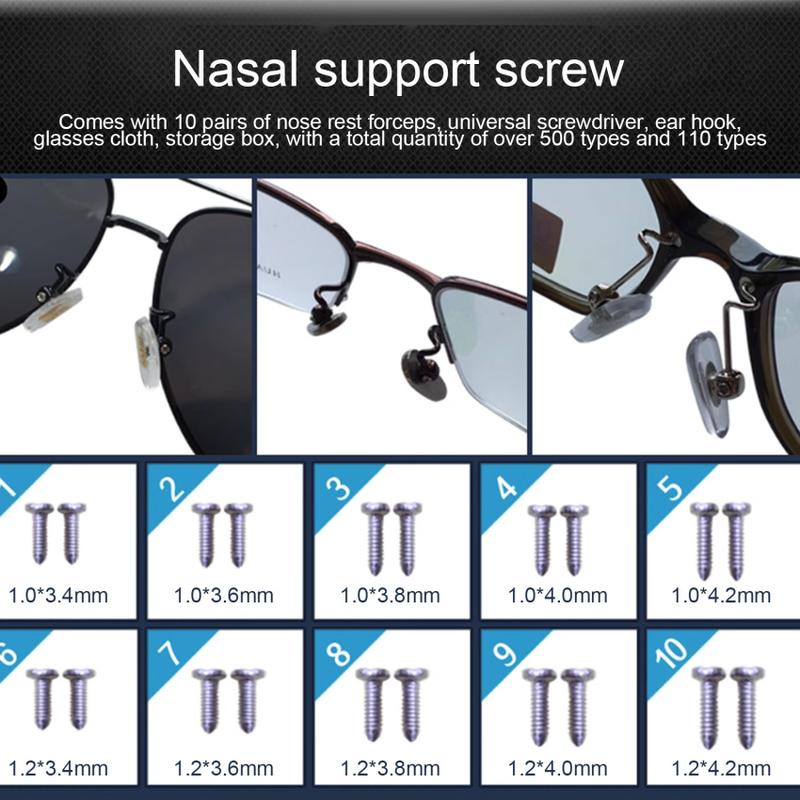 Product Introduction of Eyeglasses Sunglasses Repair Kit Tool Glasses Screwdriver Screws Sets Nuts Nose Pad Optical Parts Assorted 36