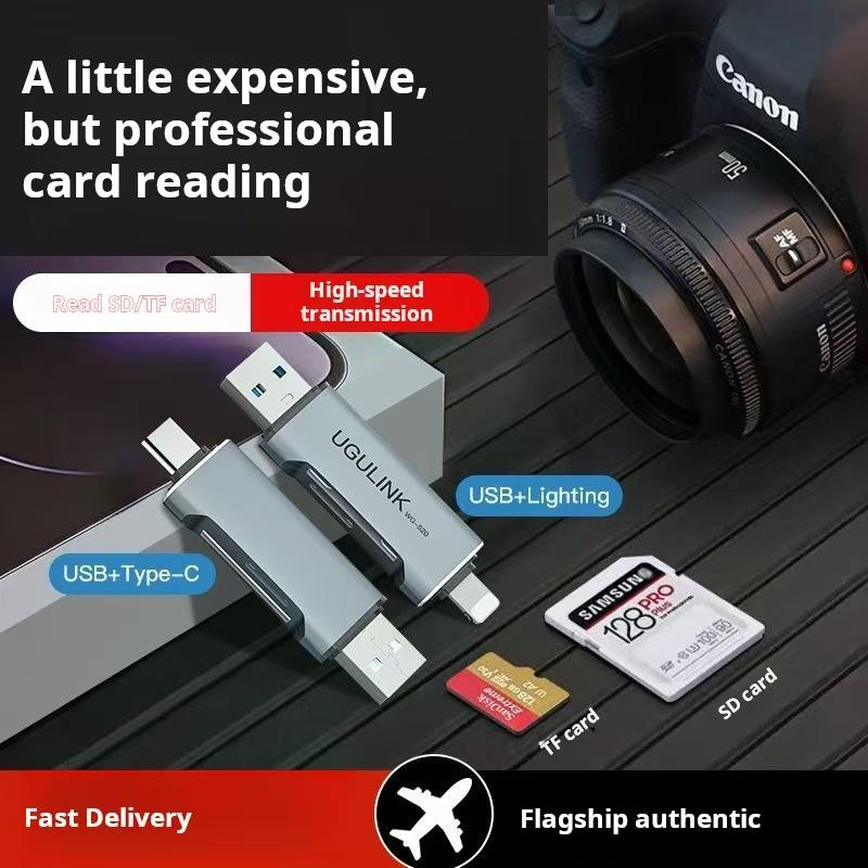 Bộ Chuyển Đổi OTG, UGULINK, 4 trong 1, Tương thích với USB Type-C và USB-C Iph, Tương thích với Máy ảnh, Thẻ SD, Thẻ MicroSD, Thẻ TF, Đầu đọc thẻ nhớ, Thích hợp cho máy tính xách tay và điện thoại di động, Lựa chọn tốt nhất cho máy ảnh và máy ảnh giám sát