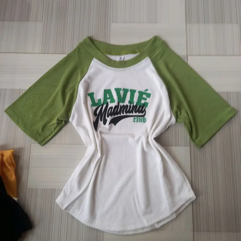 Áo thun baby dáng lửng, croptop cổ lé phối mí tay 7