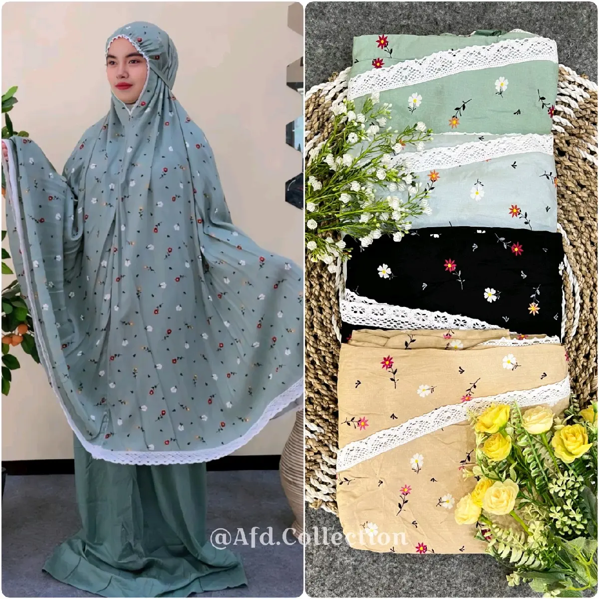 MUKENA RAYON MOTIF MENTARI FREE POUCH CANTIK