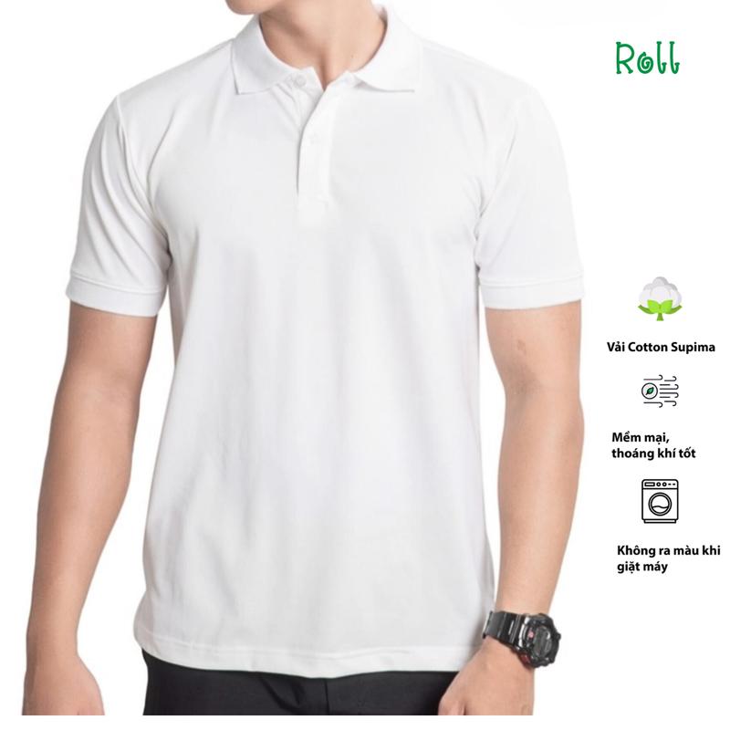 Áo polo nam Roll màu trắng vải Cotton Supima chất xịn mềm mại, lành tính, không bai xù form chuẩn dễ mặc, trẻ trung Menswear Ngắn Tay Có Cổ Shirt