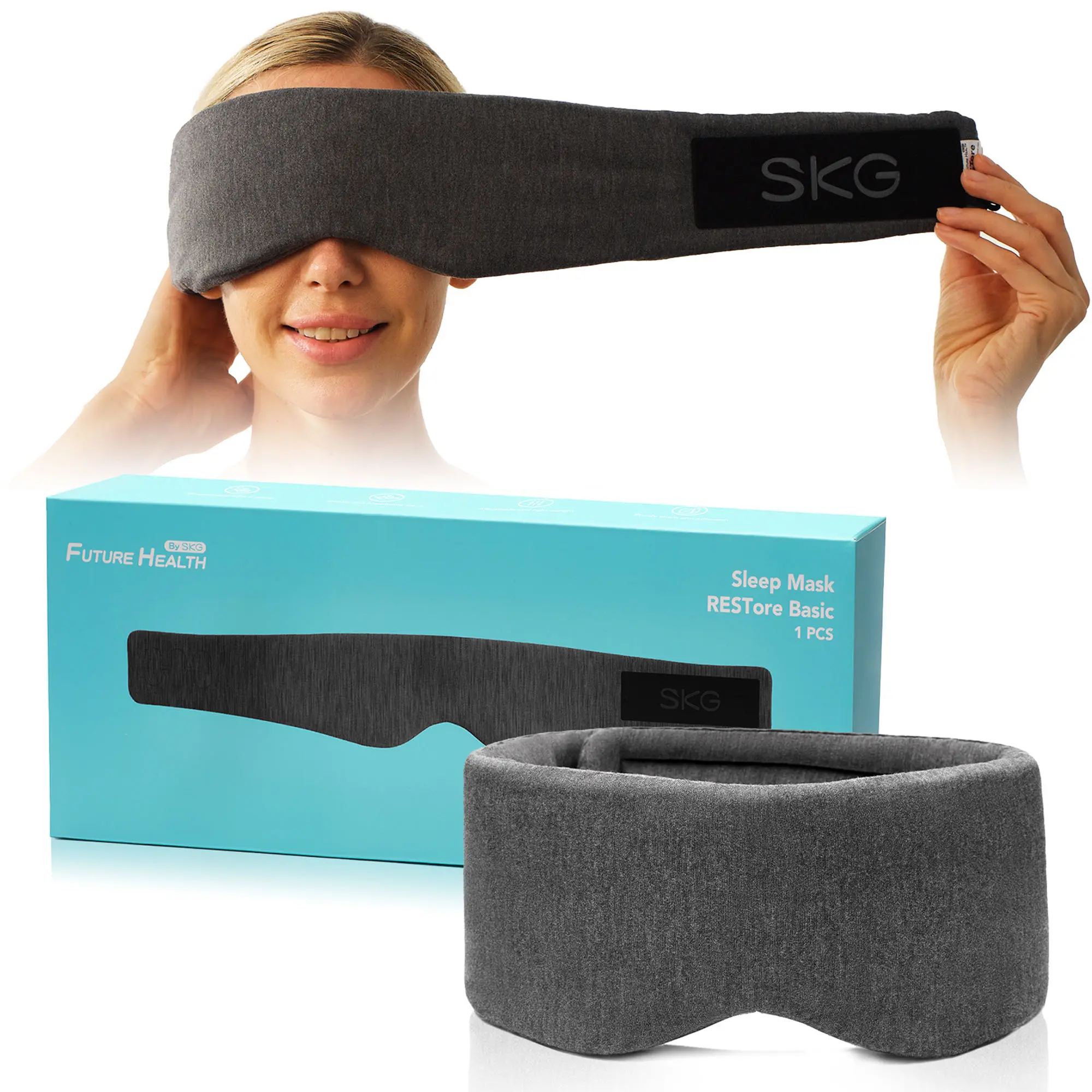 SKG Sleep Mask - 100% Light Blocking Sleep Eye Mask for Men Women, Soft Modal Fabric, Stays in Place During Sleep, Large Size with Wide Width, for Sleep/Travel/Rest/Workshift